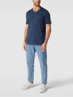 Fynch-Hatton T-Shirt Mit V-Ausschnitt - Marineblau Meliert