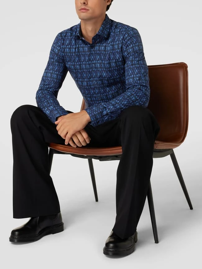 OLYMP No. Six Business-Hemd Mit Allover-Muster - Marineblau 3 OLYMP No. Six Business-Hemd Mit Allover-Muster - Marineblau