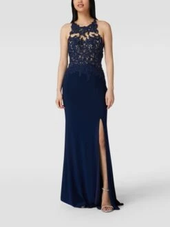 Mascara Abendkleid Mit Floralen Stickereien Und Ziersteinen - Dunkelblau