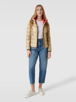 Blauer Usa Steppjacke Mit Label-Detail - Beige