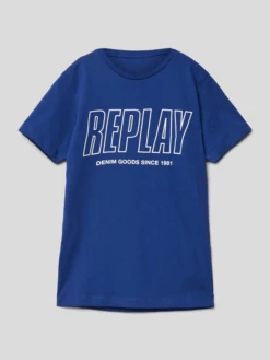Replay T-Shirt Mit Label-Print - Marineblau