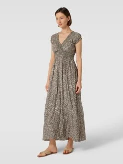 Apricot Maxikleid Aus Viskose Mit Smok-Details - Khaki