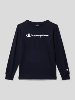 CHAMPION Longsleeve Mit Label-Print - Marineblau
