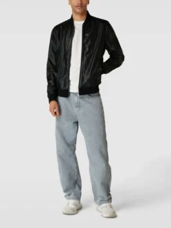 Joop Jeans JOOP! Jeans Lederjacke Mit Stehkragen Modell 'Icos' - Schwarz