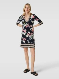 Montego Knielanges Kleid Mit Allover-Muster - Marineblau