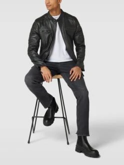 BULL & BERRY Lederjacke Mit Steppnähten - Schwarz