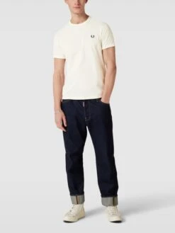 Fred Perry T-Shirt Mit Label-Stitching Modell 'RINGER' - Ecru