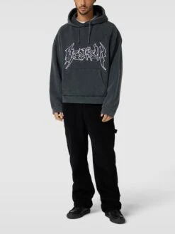 REVIEW Hoodie Mit Label-Stitching - Schwarz