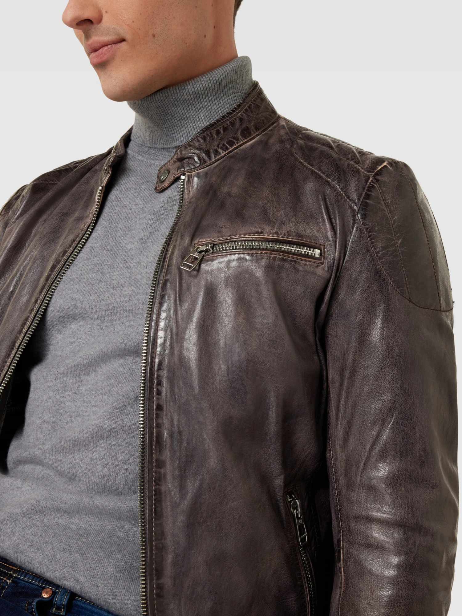 Milestone Lederjacke Mit Stehkragen Modell 'Emilio' - Dunkelbraun 5 Milestone Lederjacke Mit Stehkragen Modell 'Emilio' - Dunkelbraun – Bild 3