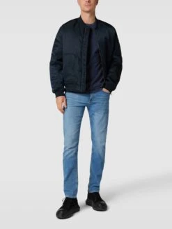 BOSS Orange Longsleeve Mit Label-Print - Marineblau Meliert