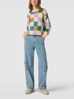 Jake*s Casual Strickpullover Mit Karomuster - Offwhite