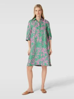 Christian Berg Woman Blusenkleid Aus Leinen Mit Allover-Print - Dunkelgrün