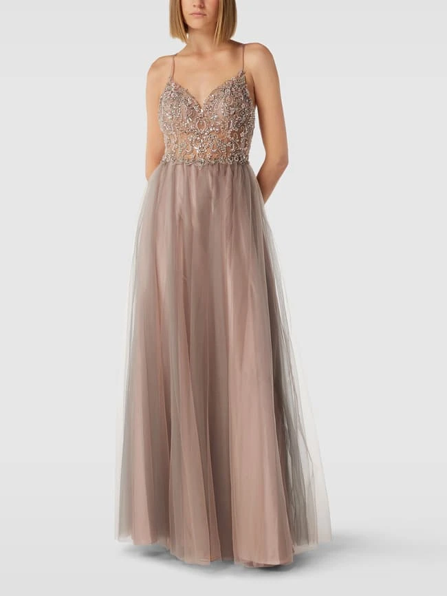 Unique Abendkleid Mit Paillettenbesatz - Sand 3 Unique Abendkleid Mit Paillettenbesatz - Sand