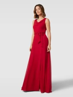 Christian Berg Cocktail Abendkleid Mit Wasserfallausschnitt - Rot