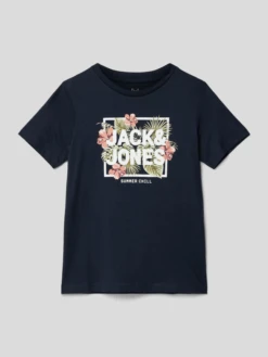 Jack & Jones T-Shirt Aus Baumwolle Mit Label-Print Modell 'BECS' - Marineblau