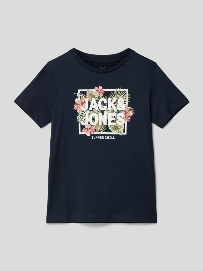 Jack & Jones T-Shirt Aus Baumwolle Mit Label-Print Modell 'BECS' - Marineblau 3 Jack & Jones T-Shirt Aus Baumwolle Mit Label-Print Modell 'BECS' - Marineblau