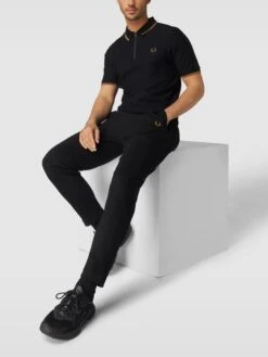 Fred Perry Poloshirt Mit Kurzem Reißverschluss Modell 'Zip Neck Crepe' - Schwarz