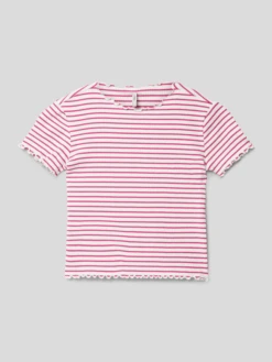 Only T-Shirt Mit Wellensaum Modell 'GILA LIFE' - Fuchsia