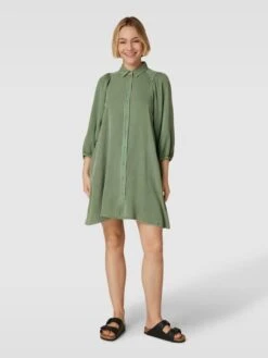 Jake*s Casual Hemdblusenkleid Mit Viskose-Anteil In Unifarbenem Design - Olivgrün