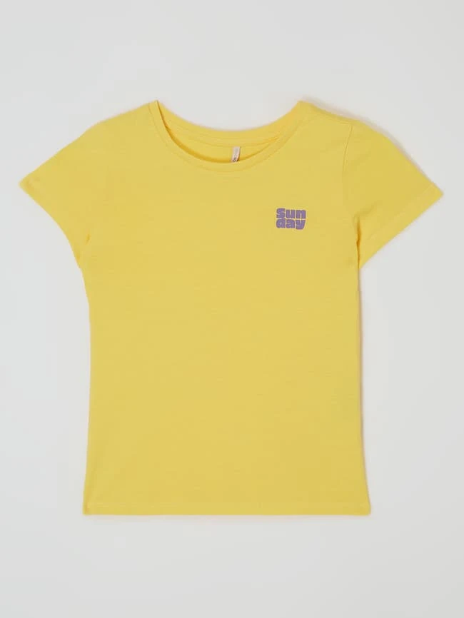 Only T-Shirt Aus Baumwolle Modell 'Weekday' - Hellgelb 3 Only T-Shirt Aus Baumwolle Modell 'Weekday' - Hellgelb